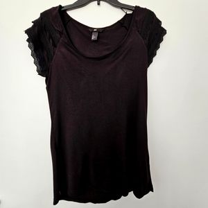 H&M Black Ruffle Cap Sleeve Top Size L